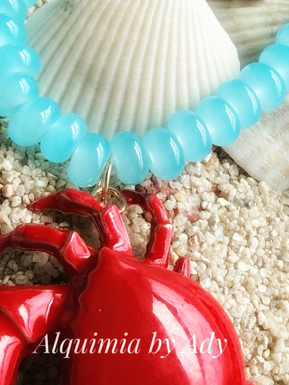 Alquimia Red Crab Pendant Necklace with Turquoise crystal Beads - Picture 4 of 4